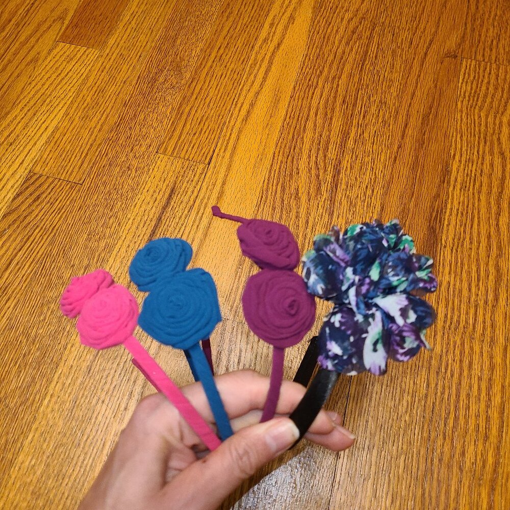 The Childrens Place Girls Flower Headbands Lot Of 4 Multicolor Black Pink Blue